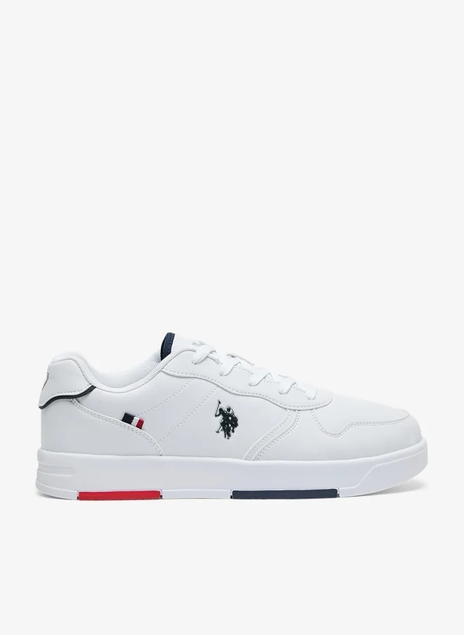 U.S. Polo Assn. Men's White Low-Top Sneakers - Lightweight, Minimalist Design with Red & Blue Accents Shoes