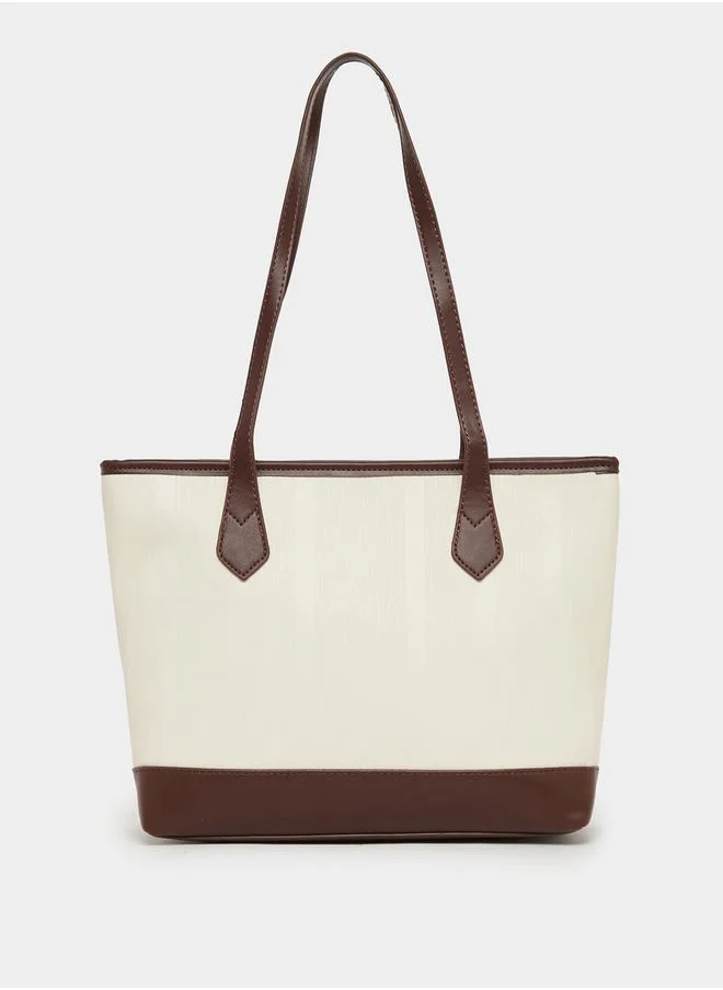Styli Two Tone Shoulder Bag with Zip Closure