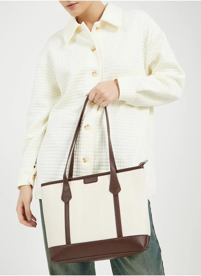 Styli Two Tone Shoulder Bag with Zip Closure