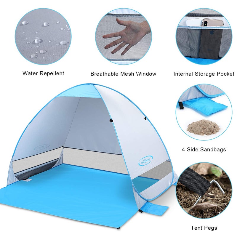 G4Free Large Pop up Beach Tent for 3-4 Person, UPF 50+ Automatic Sun Shelter Canopy Portable Outdoor Cabana Sun Umbrella - Image 5