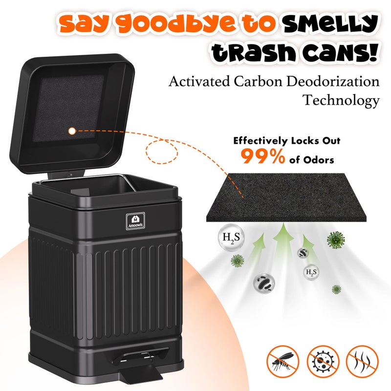 Amoowis Small Trash Can with Lid, 1.3Gal Stainless Steel Dog Poop Trash Can Outside, Waterproof & Odor Control, 5L Cat Litter Trash Can, Dog Waste Station with Foot Pedal, Garbage Can for Backyard - Image 3