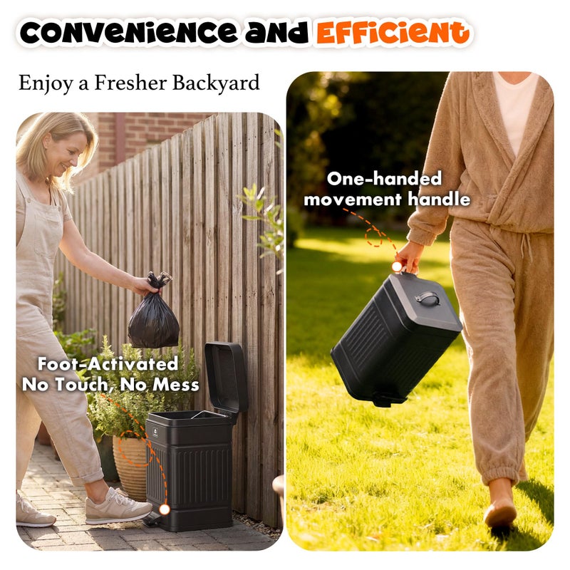 Amoowis Small Trash Can with Lid, 1.3Gal Stainless Steel Dog Poop Trash Can Outside, Waterproof & Odor Control, 5L Cat Litter Trash Can, Dog Waste Station with Foot Pedal, Garbage Can for Backyard - Image 5