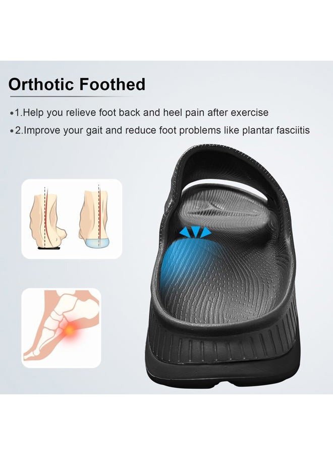 AnyuTech Recovery Slides for Men and Women - Orthopedic Sandals with Arch Support & Thick Cushion, Plantar Fasciitis Slippers, Lightweight Non-Slip Slides for Post-Workout Recovery, Black, 13 Women/11 - Image 4