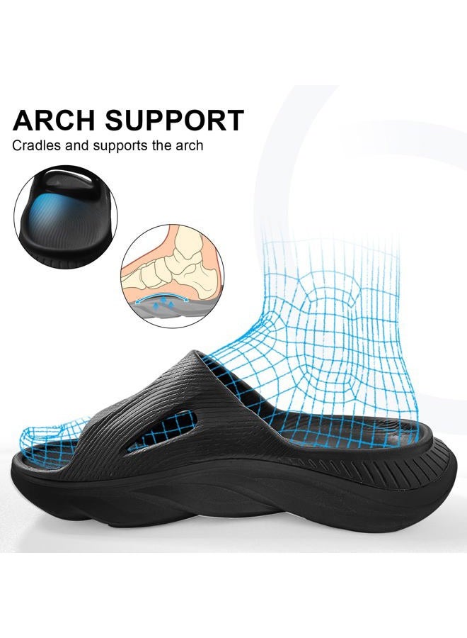 AnyuTech Recovery Slides for Men and Women - Orthopedic Sandals with Arch Support & Thick Cushion, Plantar Fasciitis Slippers, Lightweight Non-Slip Slides for Post-Workout Recovery, Black, 13 Women/11 - Image 3