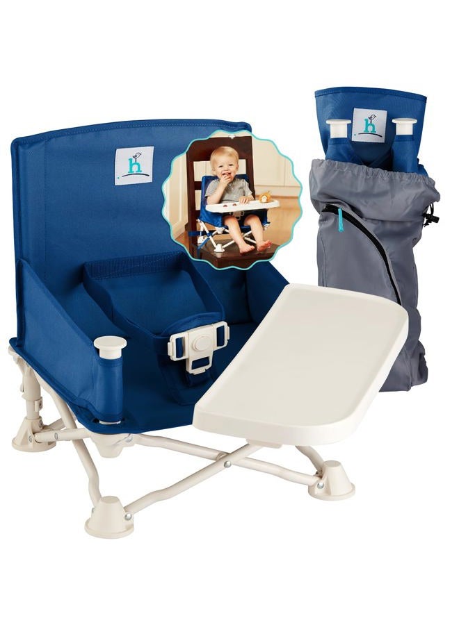 hiccapop Omniboost Travel Booster Seat with Tray for Baby | Folding Portable High Chair for Eating, Camping, Beach, Lawn, Grandma's | Tip-Free Design Straps to Kitchen Chairs - Go-Anywhere High Chair - Image 1