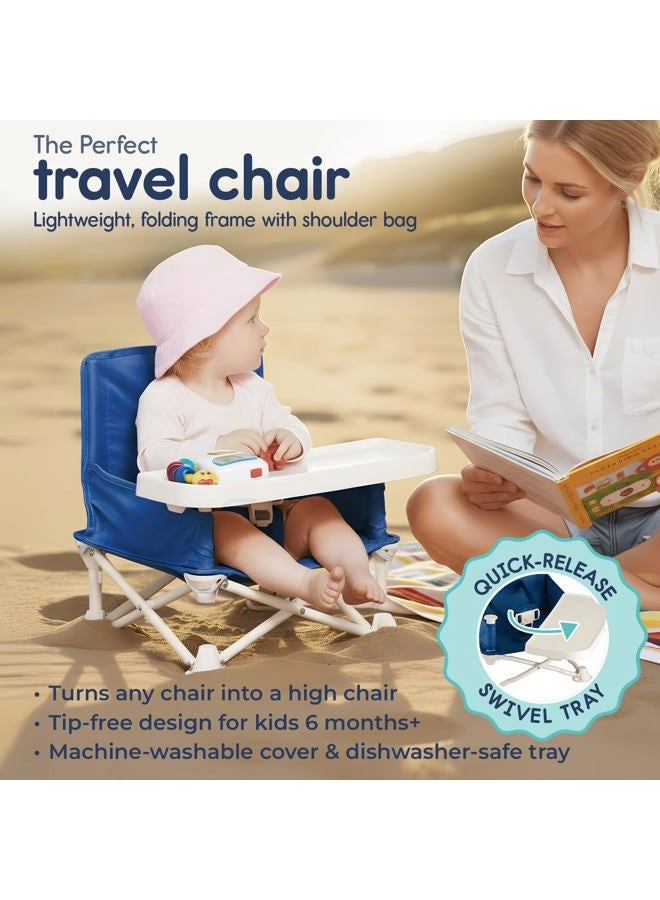 hiccapop Omniboost Travel Booster Seat with Tray for Baby | Folding Portable High Chair for Eating, Camping, Beach, Lawn, Grandma's | Tip-Free Design Straps to Kitchen Chairs - Go-Anywhere High Chair - Image 2