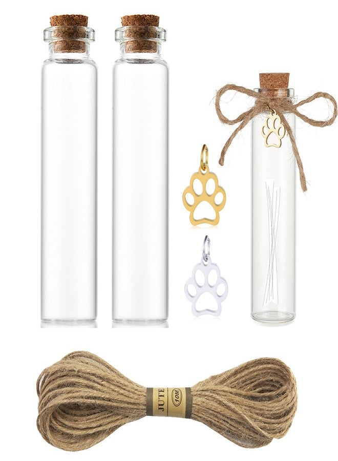 NICENEEDED 2 PCS Pet Hair Memorial Bottles with Pawprint Charm, Dog Cat Ashes Fur Hair Locket Keepsake Bottles, Small Glass Vial with Cork for Preserve Mammals Precious Memories - Image 1
