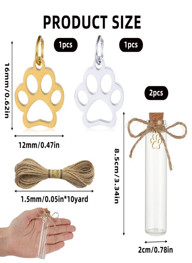 NICENEEDED 2 PCS Pet Hair Memorial Bottles with Pawprint Charm, Dog Cat Ashes Fur Hair Locket Keepsake Bottles, Small Glass Vial with Cork for Preserve Mammals Precious Memories - Image 2