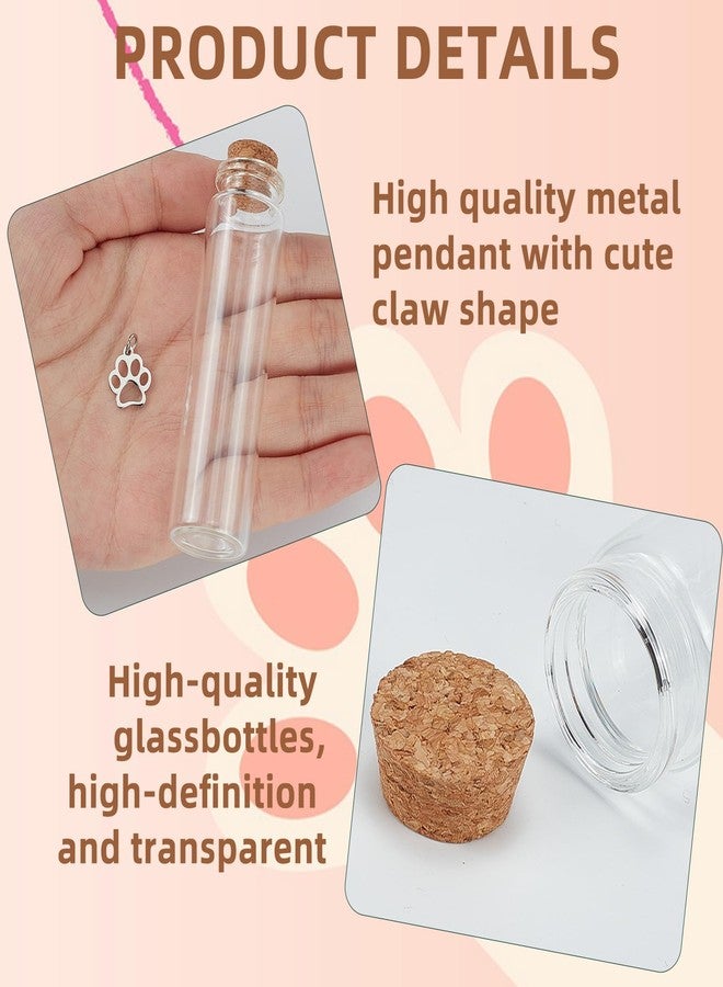NICENEEDED 2 PCS Pet Hair Memorial Bottles with Pawprint Charm, Dog Cat Ashes Fur Hair Locket Keepsake Bottles, Small Glass Vial with Cork for Preserve Mammals Precious Memories - Image 4