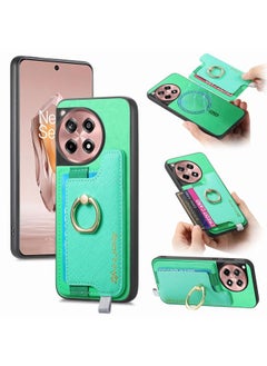 For OnePlus Ace 3 5G / 12R 5G Retro Magsafe Cross Leather Ring Holder Card Bag Phone Case(Green)