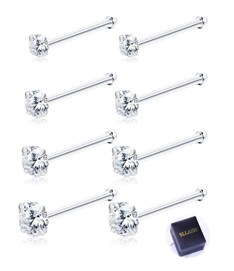 Sllaiss 8 Pcs 20G Nose Ring Studs Made with Austrian Crystal for Women Stainless Steel 1.5mm 2mm 2.5mm 3mm Nose Piercings Set Body Jewelry Hypoallergenic - Image 1