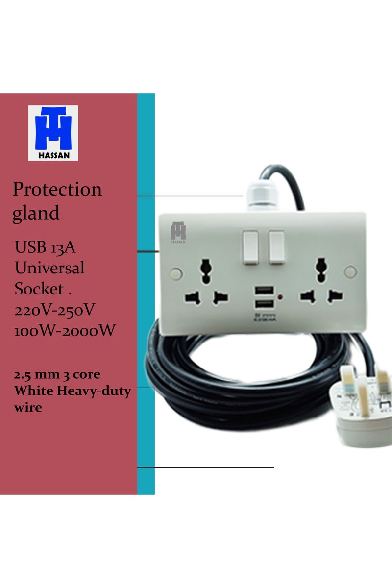 Hassan Electrical power extension usb charging double socket by Hassan - Image 3