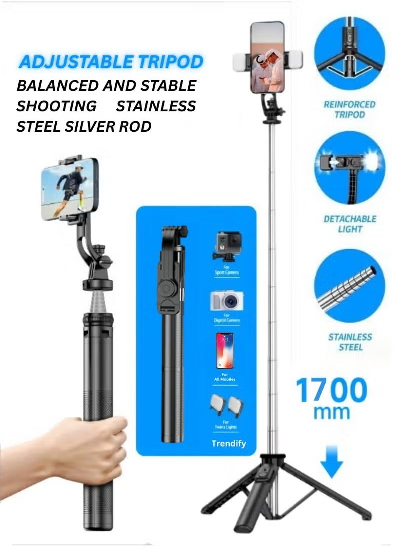 vesus 170cm Phone Tripod Selfie Stick, All-in-1 Phone Tripod Stand with Remote,Portable,Lightweight Tripod for for Selfies/Live/Video Recording/Travel-Black - Image 1