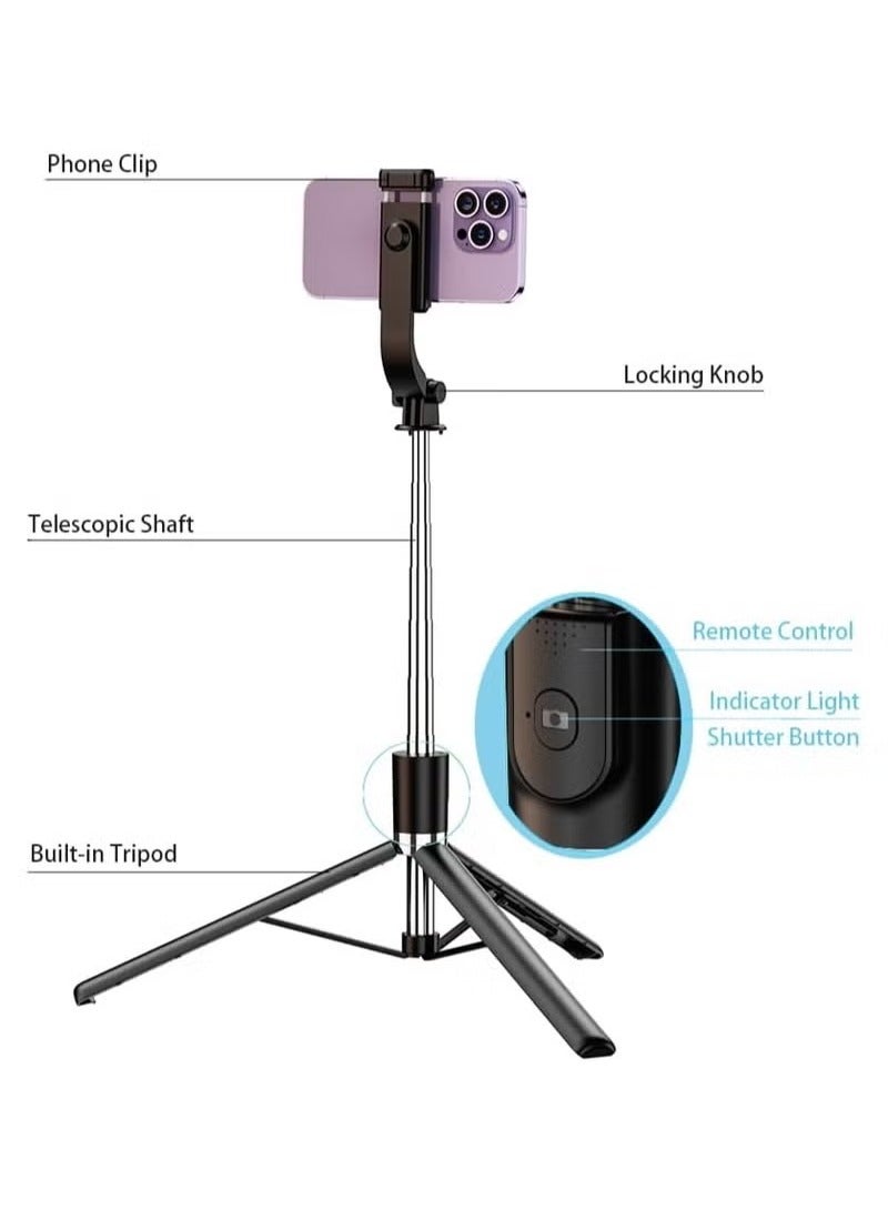 vesus 170cm Phone Tripod Selfie Stick, All-in-1 Phone Tripod Stand with Remote,Portable,Lightweight Tripod for for Selfies/Live/Video Recording/Travel-Black - Image 4