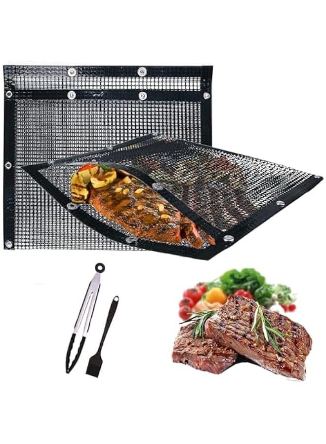 TRASSLE 2Pcs Mesh Grill Bags 100% Non-Stick Heavy Duty Barbecue Grill Bags, Reusable and Convenient to Clean, Works on Charcoal Grill Outdoor Gas Charcoal BBQ - Image 1