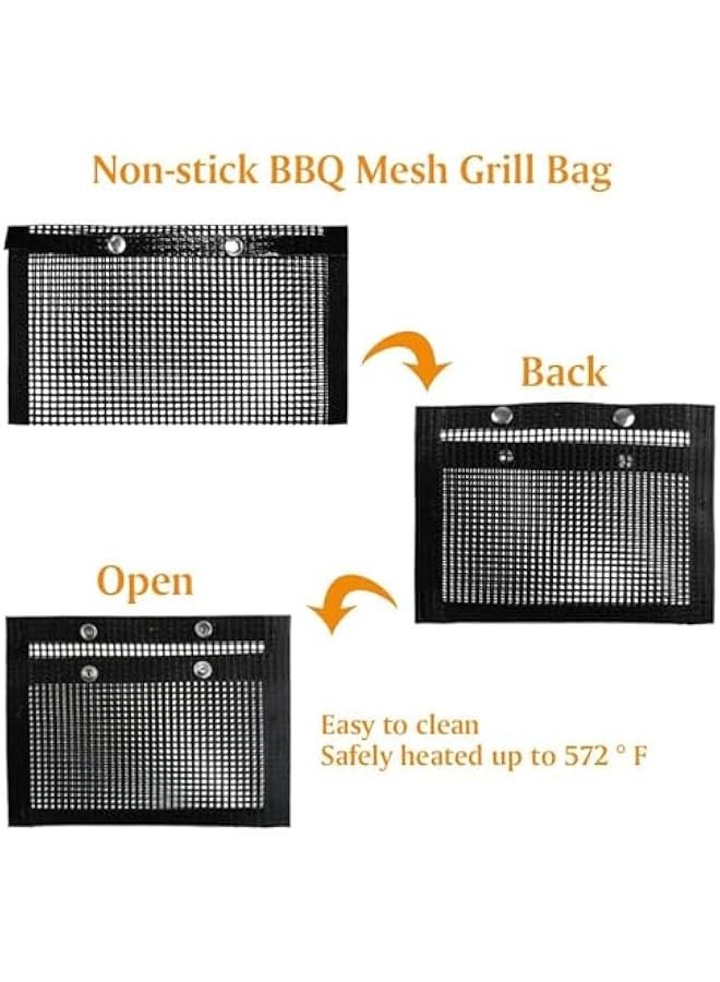 TRASSLE 2Pcs Mesh Grill Bags 100% Non-Stick Heavy Duty Barbecue Grill Bags, Reusable and Convenient to Clean, Works on Charcoal Grill Outdoor Gas Charcoal BBQ - Image 3