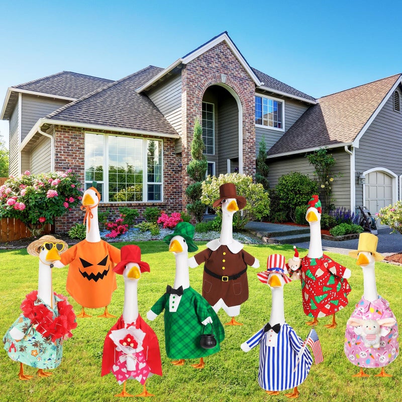 Silicherry 8 Set Holiday Seasonal Goose Outfits for 23" Cement Porch Goose Statue Valentine Easter Spring St. Patrick All Season Costume for Lawn Garden Patio Indoor Outdoor Decor(Boy Style) - Image 4