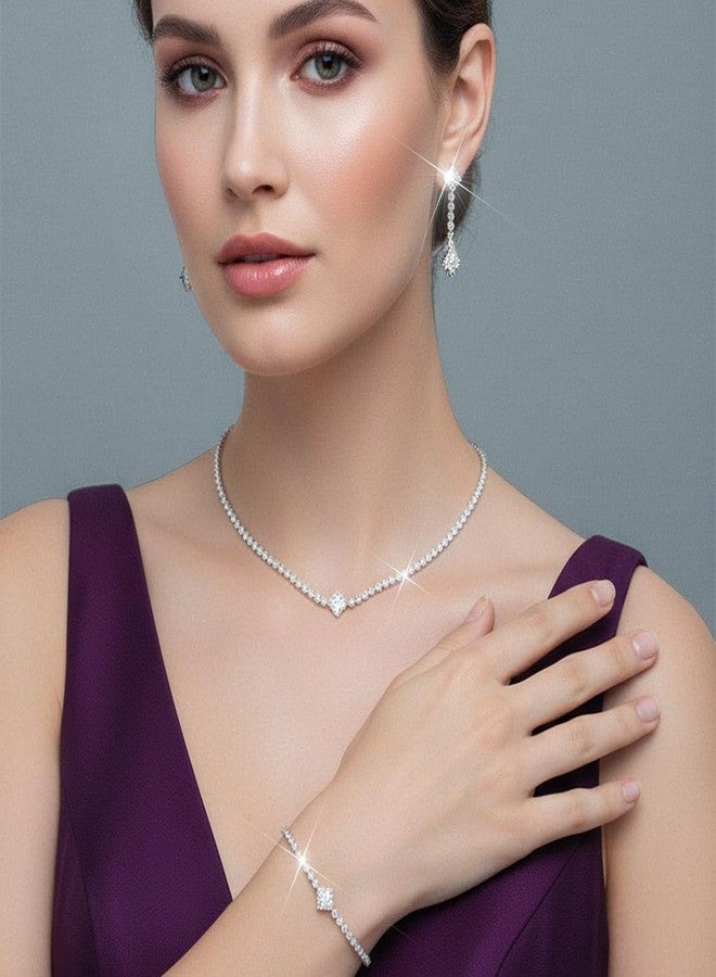 Unicra Gold Bridal Wedding Jewelry Set Sparkly Rhinestone Necklace Earrings Bracelet Sets Formal Costume Jewelry for Women and Brides (A Gold-3 Pack Necklace Bracelet Earrings) - Image 3