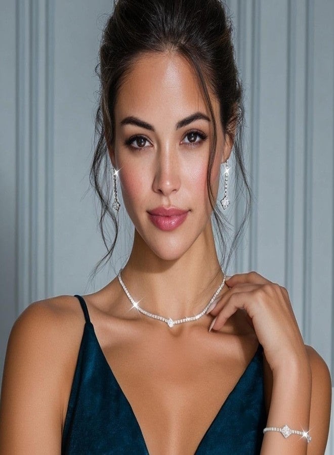 Unicra Gold Bridal Wedding Jewelry Set Sparkly Rhinestone Necklace Earrings Bracelet Sets Formal Costume Jewelry for Women and Brides (A Gold-3 Pack Necklace Bracelet Earrings) - Image 4
