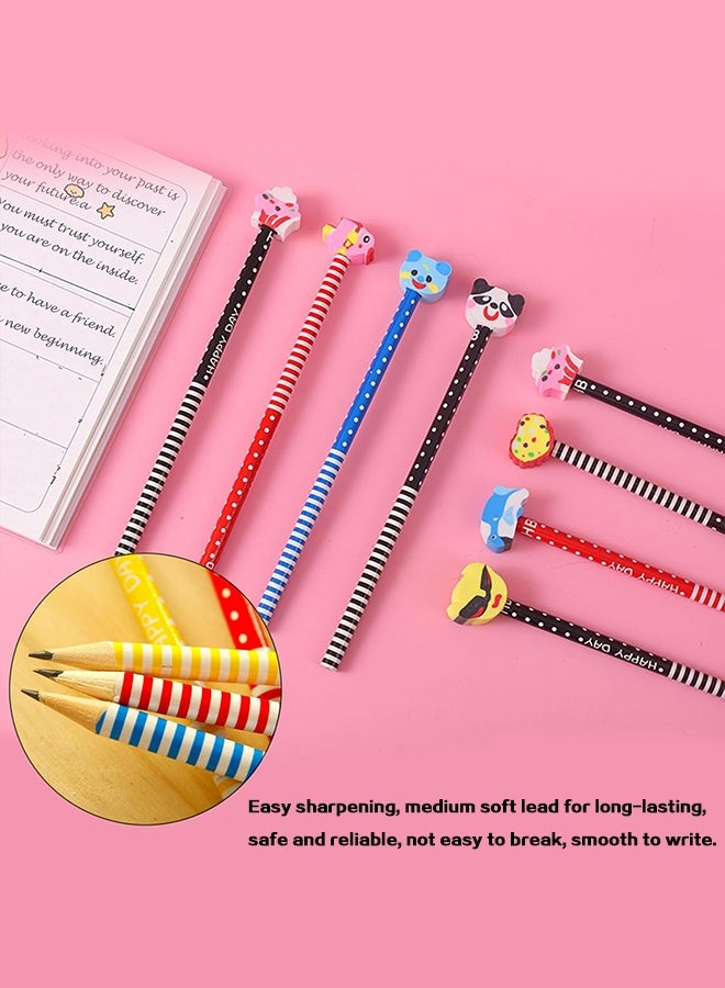 Organizer 20 Pcs Colorful 7.28 Inch Length Random Cartoon Eraser Pencils, Cute Pencils for Office, School Supplies Students Children Gift - Image 3