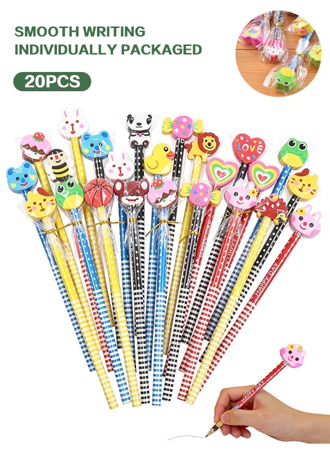 Organizer 20 Pcs Colorful 7.28 Inch Length Random Cartoon Eraser Pencils, Cute Pencils for Office, School Supplies Students Children Gift - Image 1