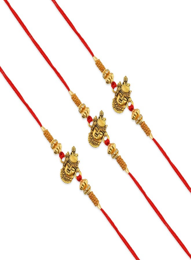 Morir Set of 3 Rakhi for Brothers Shrinathji Krishna Design Rakhi with Stone/Beads Handmade Rakhi Bracelet Set with Roli Chawal - Image 1