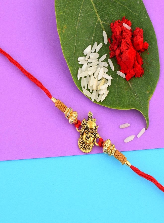 Morir Set of 3 Rakhi for Brothers Shrinathji Krishna Design Rakhi with Stone/Beads Handmade Rakhi Bracelet Set with Roli Chawal - Image 3