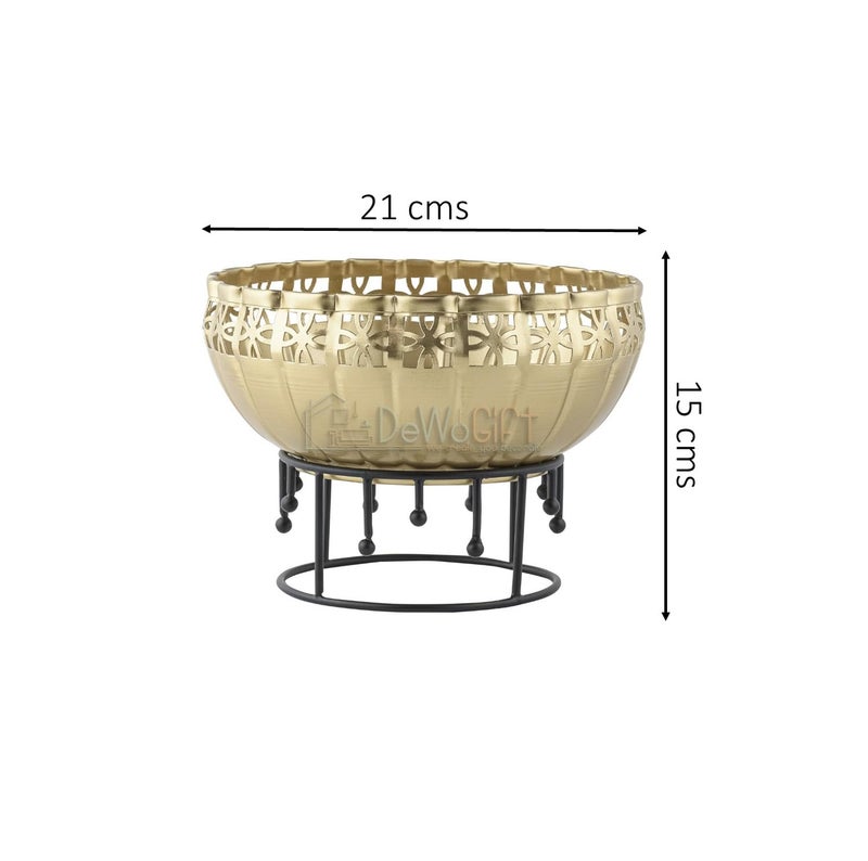 DeWoGift Decorative Urli Bowl for Home Decor with Stand | Floating Flower Bowl with Tealight & Diya | Brass Finish Urli for Diwali, Pooja, Festival Decoration, Centerpiece Bowl - Image 4