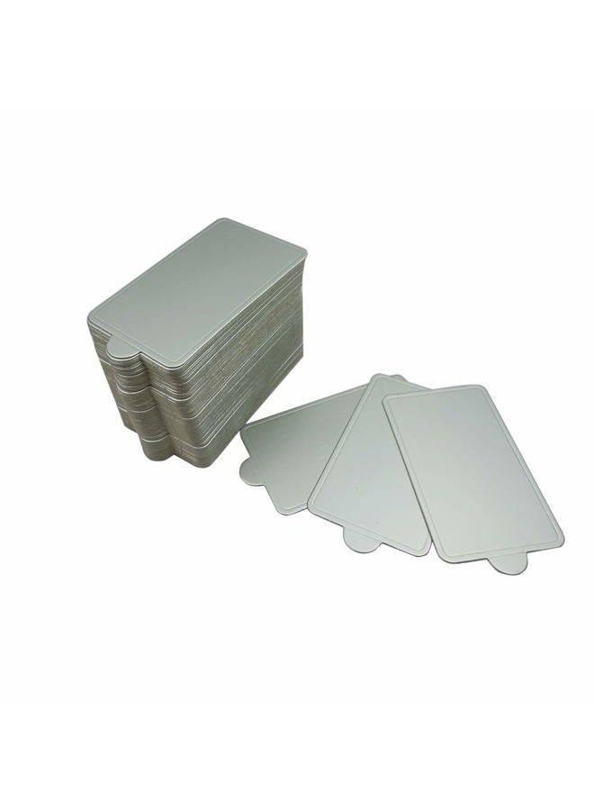 Proshopping 100 pcs 4.25"x2.36" Mini Cake Boards, Rectangular Silver Mousse Cake Cardboard Set, Cupcake Cake Base, Dessert Displays Tray, Disposable Paper Coasters - for Wedding Party Cake Pastry Cup - Image 1