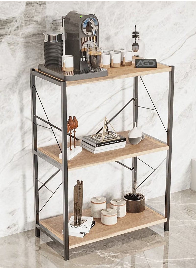 AGD Coffee Corner Table, Side Table with 3 Wooden Shelves that Meets All Your Needs - Brown/Black  - Image 2