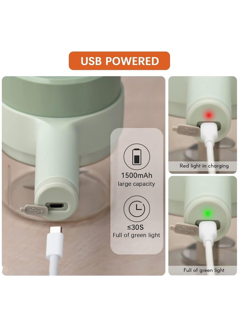 مجموعة قطاعة طعام كهربائية محمولة 4 في 1، قطاعة خضروات لاسلكية، قطاعة خضروات ومفرمة لحم مزودة بمنفذ USB لطهي المطبخ - Image 2