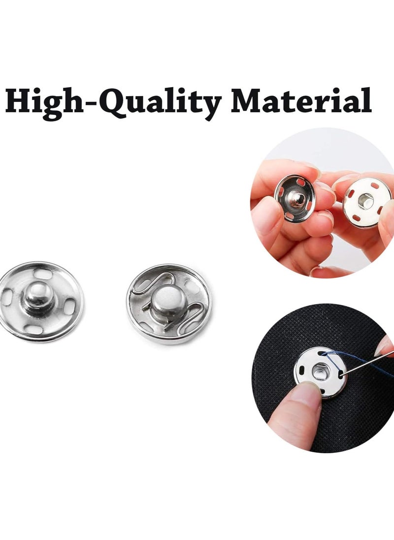 Estrico - 24Pcs Sew-on Snap Buttons Stainless Steel Rustproof Metal Press Snap Fasteners Buttons For Sewing Wallet Bag Leather And Clothing (Silver, 8mm) - Image 1