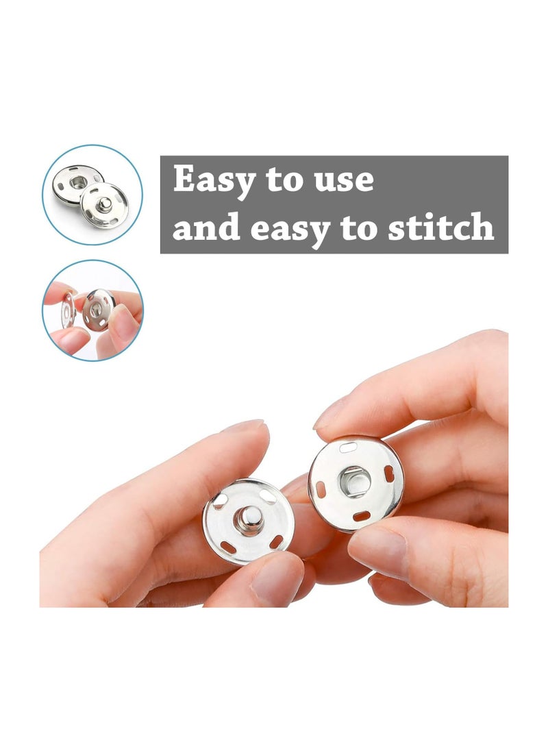 Estrico - 24Pcs Sew-on Snap Buttons Stainless Steel Rustproof Metal Press Snap Fasteners Buttons For Sewing Wallet Bag Leather And Clothing (Silver, 8mm) - Image 1