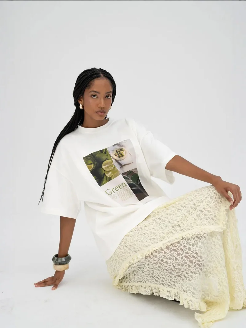 Mai Collection MAI STUDIOS Lime Oversize White T-Shirt