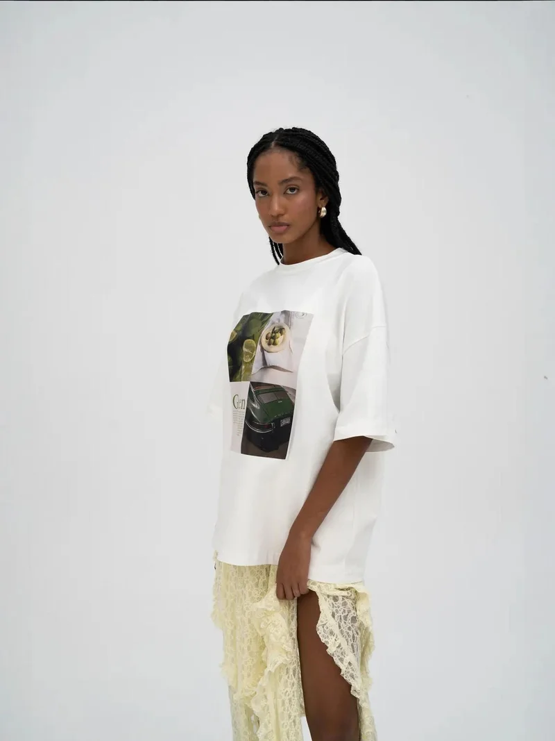 Mai Collection MAI STUDIOS Lime Oversize White T-Shirt