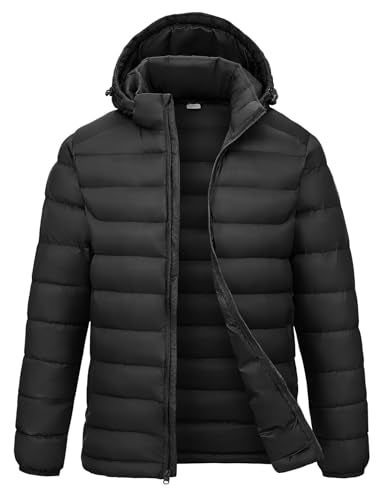 Rdruko Men's Puffer Jacket with Detachable Hood Lightweight Water Resistant Insulated Winter Puffy Coat, Black, Large - Image 1