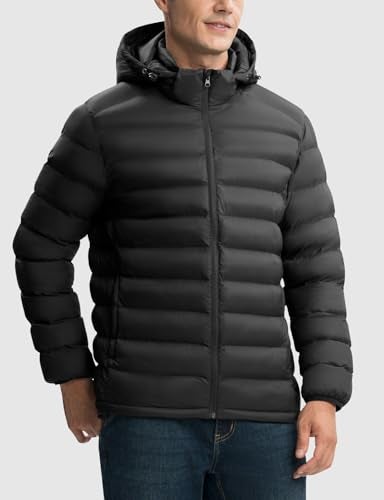 Rdruko Men's Puffer Jacket with Detachable Hood Lightweight Water Resistant Insulated Winter Puffy Coat, Black, Large - Image 3