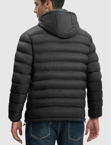 Rdruko Men's Puffer Jacket with Detachable Hood Lightweight Water Resistant Insulated Winter Puffy Coat, Black, Large - Image 2