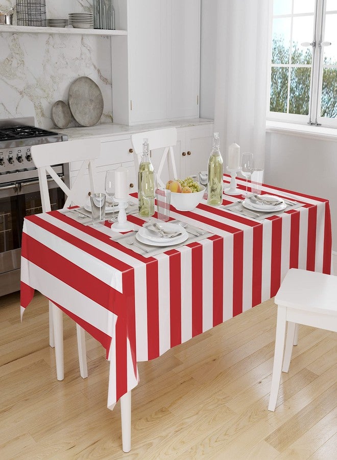 peony man 2 Pieces Red and White Striped Tablecloth Plastic Stripe Table Cover Carnival Circus Tablecloths Waterproof Rectangle Tablecloth for Holiday Party Picnic Decoration, 54" x 107" - Image 4