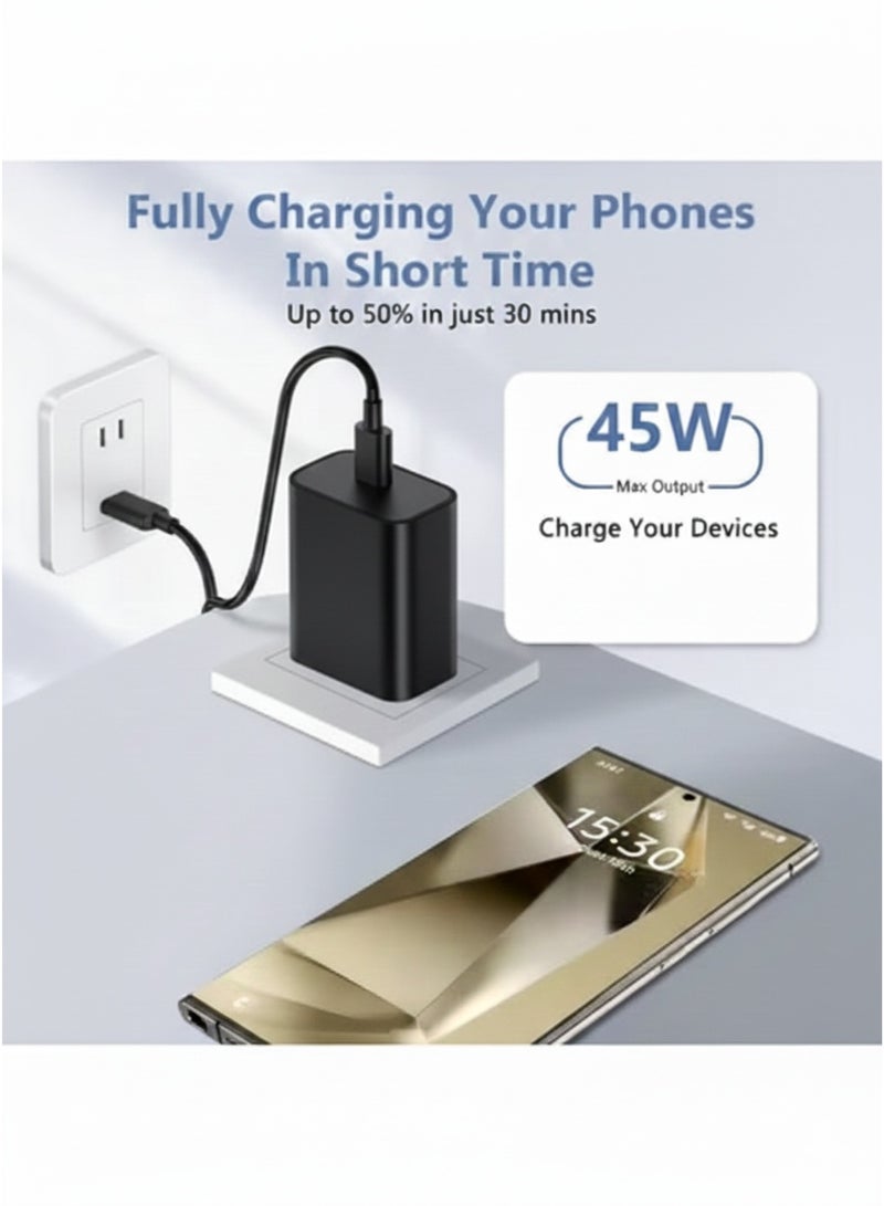 2 Pack 45W Ultra Fast Charger compatible with Samsung Galaxy S25/S25+/S25 Ultra/S24/S24 Ultra/S23/S23 Ultra/S22/S21/S20/A55/A54/A15/A14, USB-C Plug with 6ft USB Type-C Charging Cable - Image 5