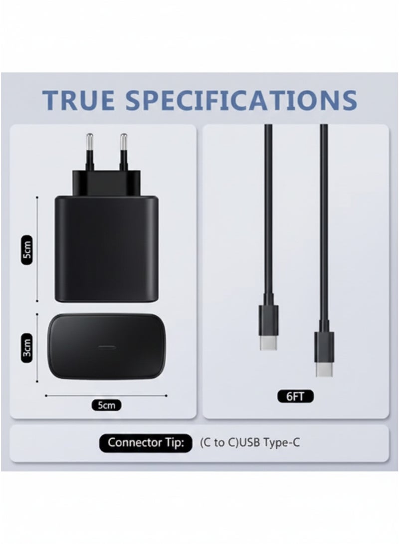 2 Pack 45W Ultra Fast Charger compatible with Samsung Galaxy S25/S25+/S25 Ultra/S24/S24 Ultra/S23/S23 Ultra/S22/S21/S20/A55/A54/A15/A14, USB-C Plug with 6ft USB Type-C Charging Cable - Image 3