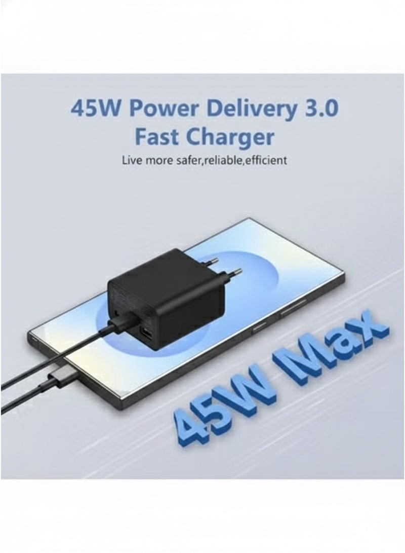 2 Pack 45W Ultra Fast Charger compatible with Samsung Galaxy S25/S25+/S25 Ultra/S24/S24 Ultra/S23/S23 Ultra/S22/S21/S20/A55/A54/A15/A14, USB-C Plug with 6ft USB Type-C Charging Cable - Image 2