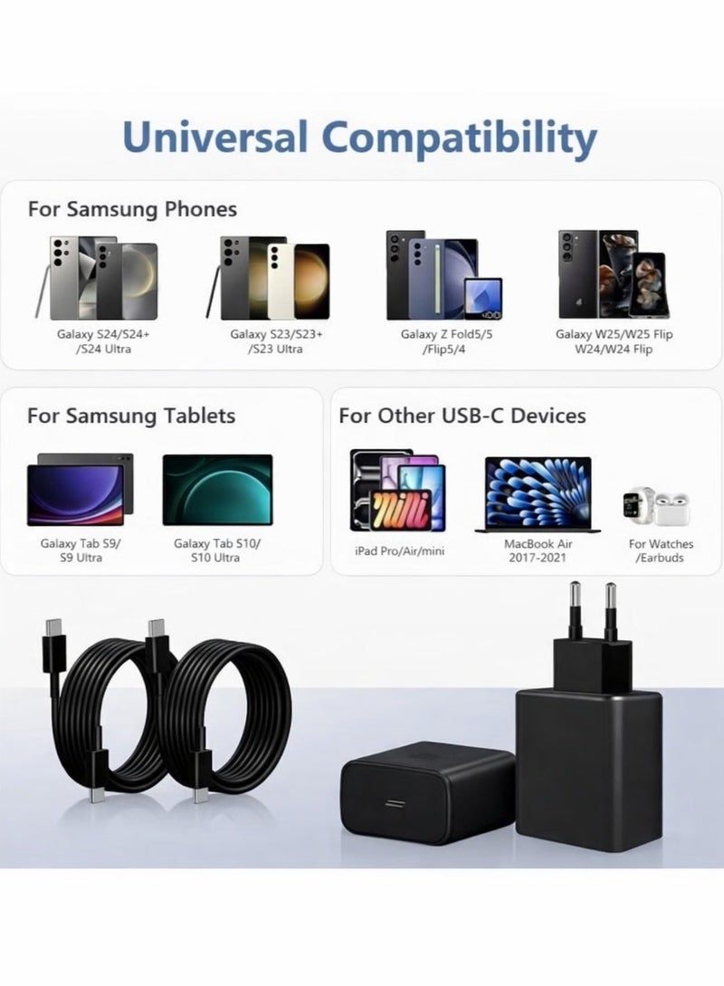 عبوتان من شواحن الحائط فائقة السرعة USB-C PD بقدرة 45 واط، مع محول وكابل من النوع C بطول 1.8 متر لكل عبوة، متوافقة مع هواتف A36/A56/M56/M55/ Note 10+/Note 20 Ultra، S25 Ultra/S25+/S24 Ultra/S24+/S23 Ultra/S23+/S22 Ultra - Image 4