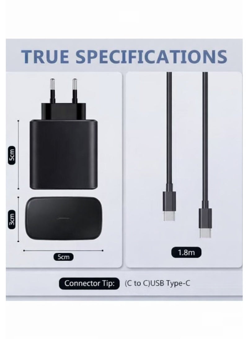 عبوتان من شواحن الحائط فائقة السرعة USB-C PD بقدرة 45 واط، مع محول وكابل من النوع C بطول 1.8 متر لكل عبوة، متوافقة مع هواتف A36/A56/M56/M55/ Note 10+/Note 20 Ultra، S25 Ultra/S25+/S24 Ultra/S24+/S23 Ultra/S23+/S22 Ultra - Image 3