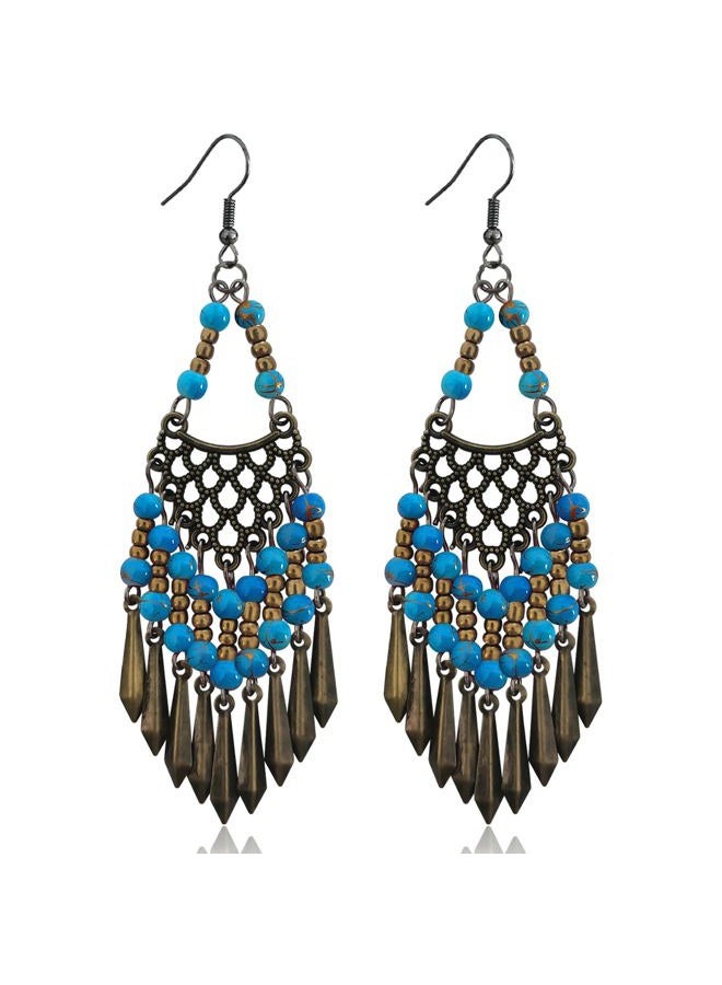 KVANU Handmade Vintage Bronze Bohemian Long Tassel Colorful Bead Dangle Drop Earrings Big Tribal Chandelier Geometry Hook Earrings for Women Statement Jewelry Gifts, 100mm/3.93inch*30mm/1.18inch - Image 1