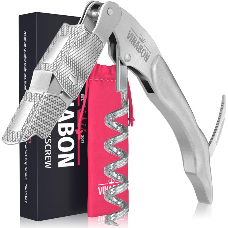 VINABON Wine Corkscrew Opener  Premium 2025 Multifunctional 3in1 Stainless Steel Wine Key Wine Bottle Opener with Beer Opener for Servers and Bartenders Includes WineGuide Ebook