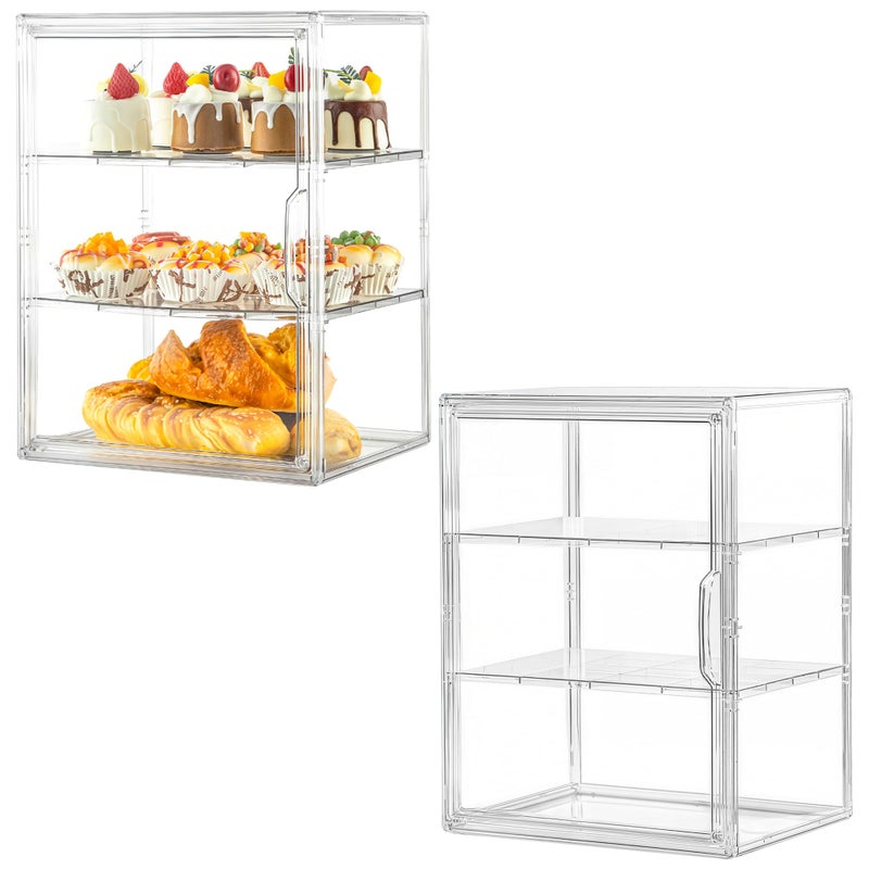 Attelite Pastry Display Case, Large Bread Box for Kitchen Countertop, 2 Pack 3 Layers Adjustable Clear Bread Storage with Magnetic Door, Bread Container for Bread, Bagel, Donut - Image 1