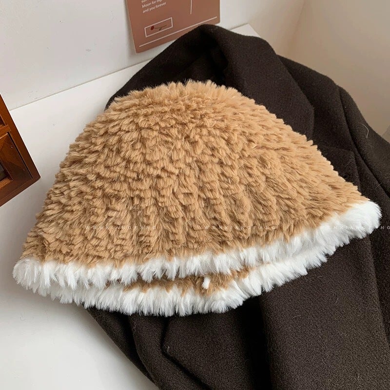 Plush Beanie Unisex Autumn Winter Oversized Warm Knit Hat Faux Fur - Image 1