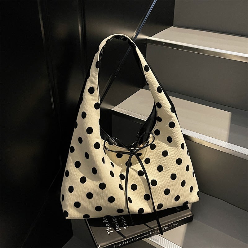 Summer Versatile Polka Dot Large Bag For Women Fashion Bow Tote Bag High-End Commuter Armpit Bag