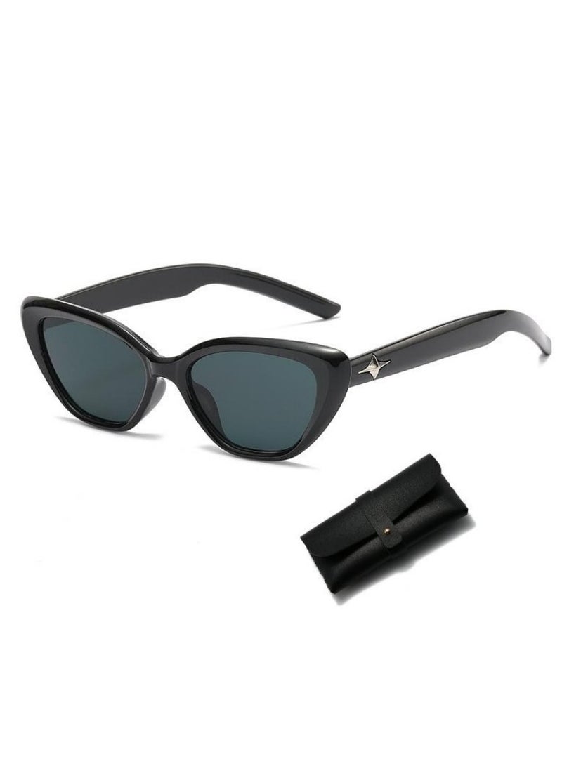 Women's Retro Sunglasses Uv400 Protective Sunglasses With Stylish Eyeglass Legs Suitable For Summer Outdoor Beach Travel Sun Protection Sunglasses Black - Image 1